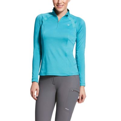 Ariat English: Sunstopper 2.0 1/4 Zip Base Layer Mujer - Azules (FCJHD5702)